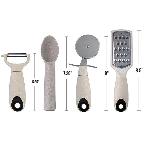 4pc Wheat Straw Kitchen Utensils Peeler Pizza Cutter Scoop and Grater