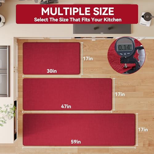 Kitchen Rugs Kitchen Mats for Floor Non Slip Washable Red 17"x30" (3.42 Sq Ft)