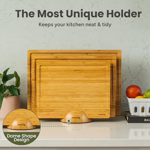 3 Piece Bamboo Cutting Board Set with Stand for Kitchen