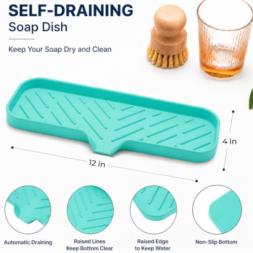 Silicone Soap Dish with Drain Spout (Mint / L(12"×4"))