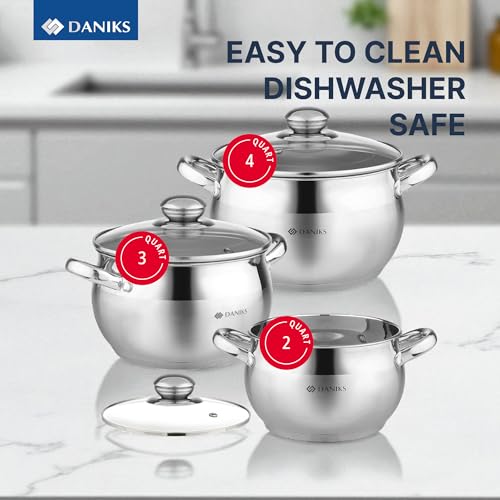 Classic 6 Piece Stainless Steel Cookware Set with Glass Lids (6-pcs Set)