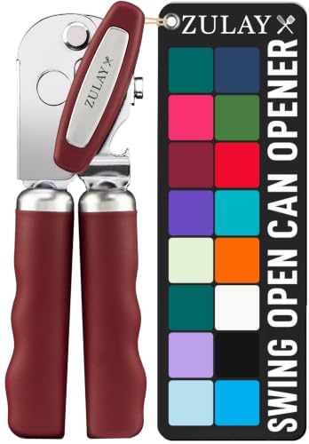 Stainless Steel Swing Open Manual Can Opener Comfortable Grip (Deep Red / Swing Open)