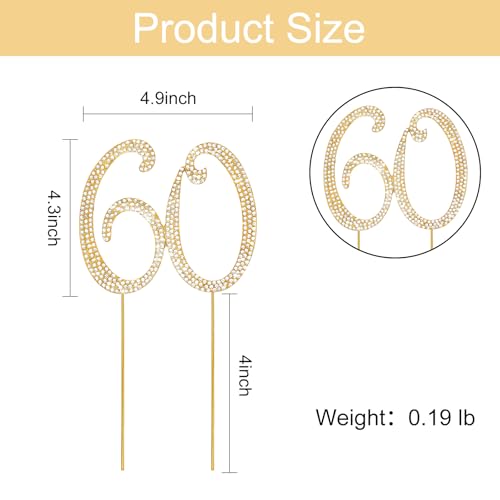 Gold 60th Birthday Cake Topper Rhinestones Cake Decorations for 60th Birthday Party (60th- Gold)