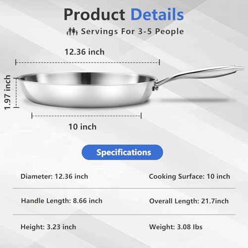 12" Tri Ply Stainless Steel Frying Pan (12 Inch)