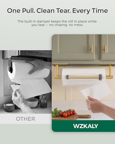 Gold Paper Towel Holder Under Cabinet with Damping Self Adhesive (Gold / One Hand Tear Holder)