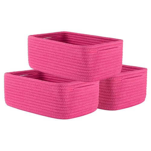 Small Woven Storage Basket for Organizing (Hot Pink / 12"L x 8"W x 4.5"H)