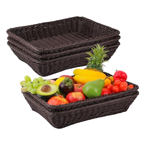 5 Pack 16 Inch Deep Coffee Wicker Bread Basket (5 Pack 16 Inch Coffee)