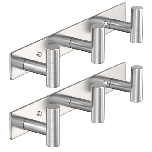 Wall Mounted Coat Rack (Silver / 3 "T" Hooks, 2PACK)