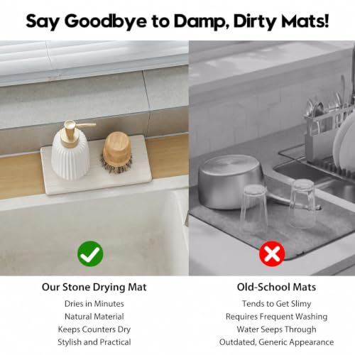 Diatomaceous Earth Sink Organizer Tray Set (3 Pack - Beige - 1pc of 8"x 3.8" and 2pcs of 3.8"x 3.8")