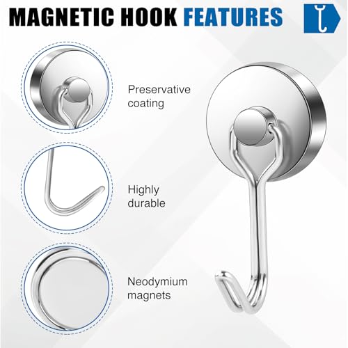Magnetic Hooks Magnet Hook for Cruise Cabins Fridge 80LBS 6Pack (Silver / 0.98in)
