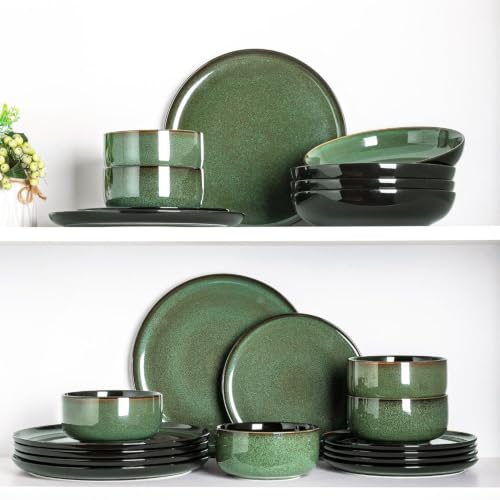 9.0" Ceramic Pasta Bowls Set of 4 (Set of 4 / Green)