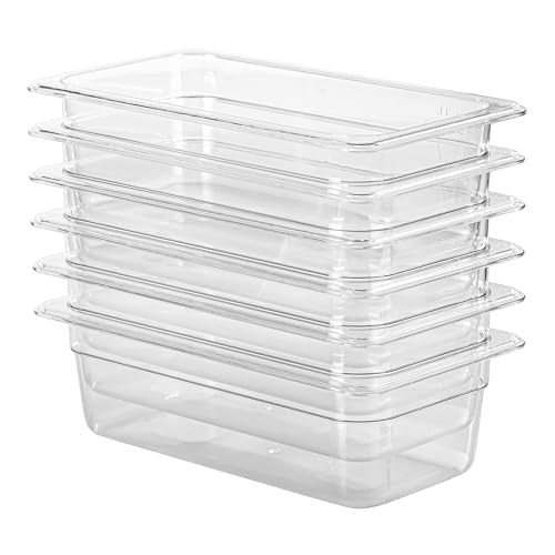 6-Pack 1/3 Size Food Pan 4 Inch Deep BPA Free Polycarbonate Food Storage Containers for Kitchen Stackable Clear Hotel Pan for Buffet Party Supplies Freezer Safe (1/3 Size / 4" Deep)