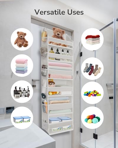 Over The Door Organizer with 6 Large Pockets 12 Side Pockets (Ivory / 1 Pack)