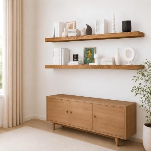 Rustic Floating Shelves 72 inch Long 8 "deep Set of 2 (Gold Oak / 72'' x 8''x 2''(set of 2）)