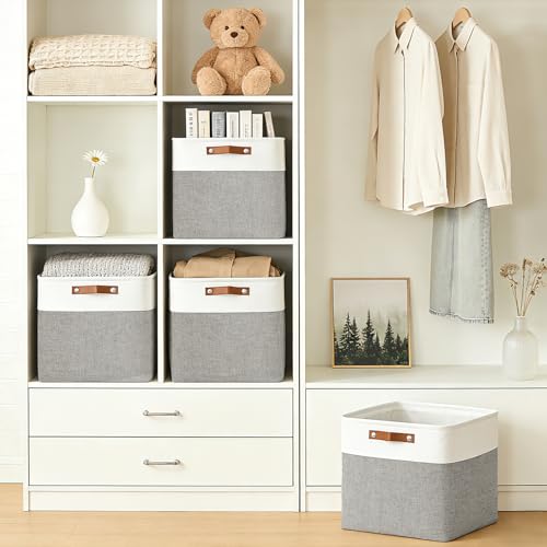 13x13 Cube Storage Bins (Gray / Off-White / Cube - 13"x13"x13")