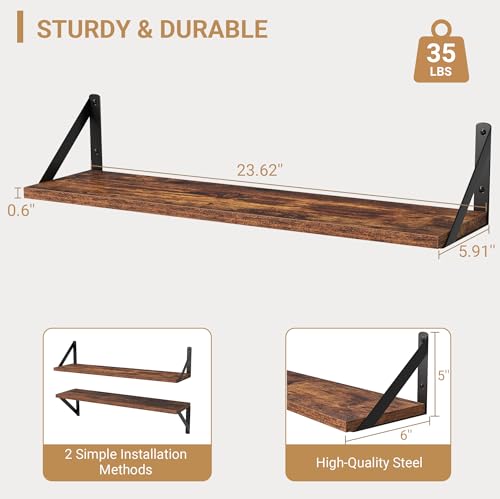 Floating Shelves for Wall (Rustic Brown / 23.62"W x 5.9"D x 5.4"H,Set of 3)