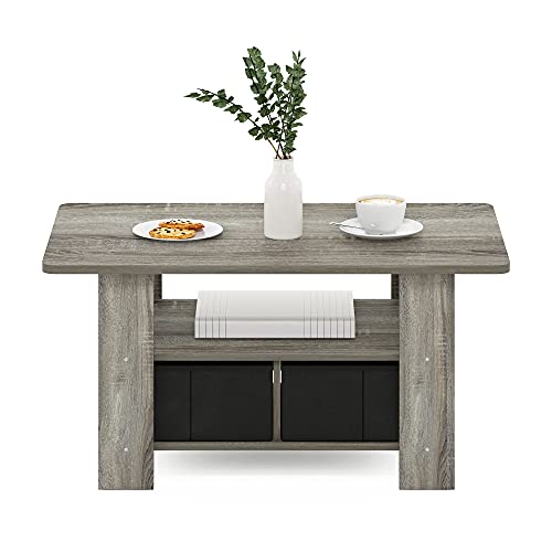 Andrey Coffee Table with Bin Drawer (French Oak Grey/Black / 2 Bin)