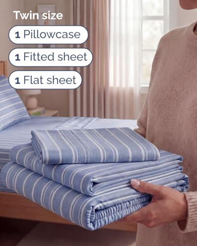 Twin Size 3 Piece Sheet Set (42 - Blue Stripes 3 / Twin)