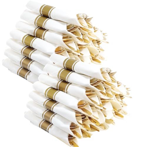 400PCS Gold Wrapped Silverware Disposable Fancy for Parties Weddings (Gold - Fancy)