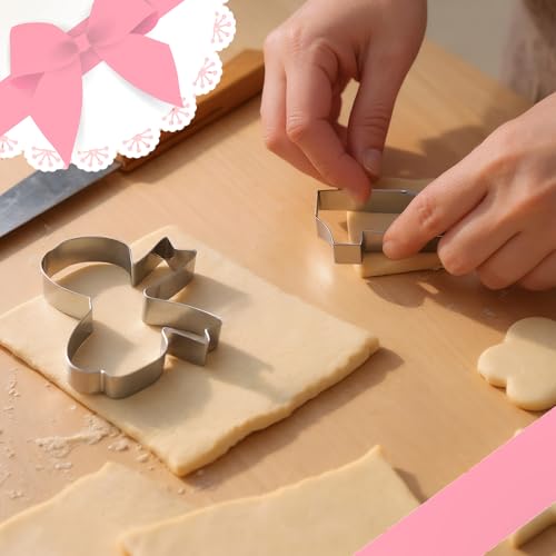 Pink Bow Birthday Party Supplies 2 Pcs 5 Inch Bow Cookie Cutter Number One Cookie Cutter Baking Mold Metal Sandwich Pancake Fondant Cake Mold First Birthday First Anniversary Wedding Party (Bow)