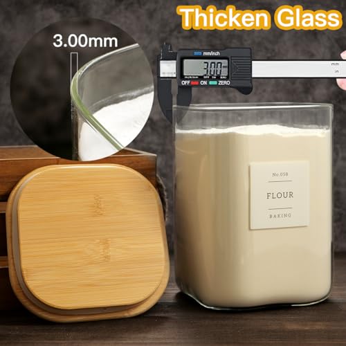 Large glass flour and sugar containers with 132 Kitchen Pantry Labels (110OZ)