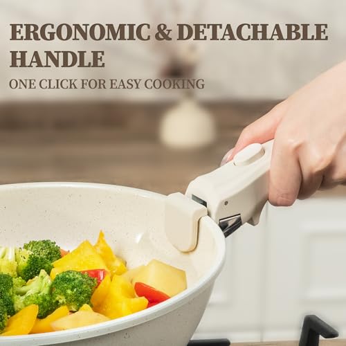 23Pcs Ceramic Cookware Set Non Stick Pots and Pans Set Non Toxic with Detachable Handle Induction Kitchen Cookware Set Space Saving