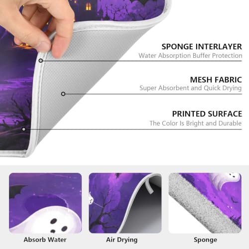 Halloween Scary Night Pumpkin Lanterns Purple Castle Dish Drying Mat for Kitchen Counter Absorbent Microfiber Large Drying Pad Dish mats for Kitchen Countertops 18 x 24 Inch (Halloween Scary Night / 24" x 18")