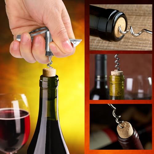 2-in-1 Shark Bottle Opener, Novelty Keychain Corkscrew Wine Opener, Beer Bottle Opener, Wine & Beer Gifts for Men, Father's Day Gifts, Christmas Gifts, Birthday Gifts, Dark Silver (Metallic Silver)