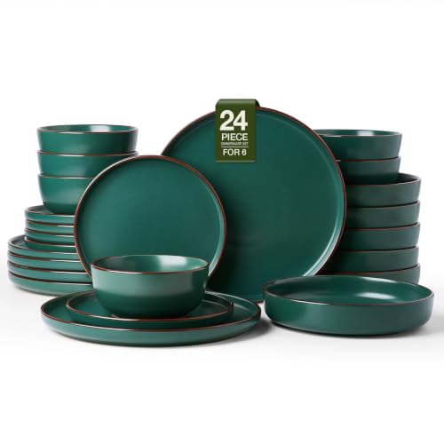 Mercury 24 Piece Dinnerware Set with Pasta Bowls (Dark Green / Service for 6 (Include Pasta Bowls))