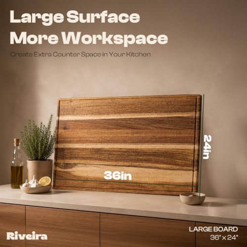 Extra Large Acacia Wood Cutting Board for Kitchen (36.6"L x 24.5"W)