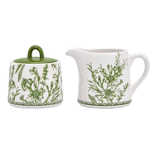 Green Garden Toile De Jouy Ceramic Sugar and Creamer Set (Green Garden Toile De Jouy)