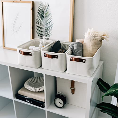 12x8in Canvas Storage Baskets (Full Off-White / Small - 3pc)