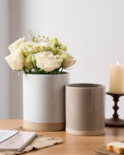 Ceramic Utensil Holder (White and Cinnamon Brown)