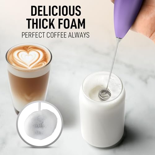 Powerful Milk Frother Wand With Duracell Batteries (Black Purple / Double Whisk + Batteries)