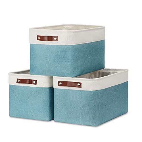 Storage Baskets for Shelves (White&Teal / L-15"x11"x9.5")