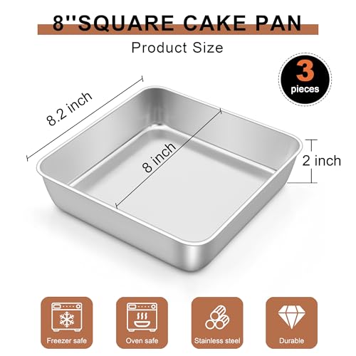 3 Pack 8 x 8 Inch Square Baking Cake Pan (8'' x 8'')