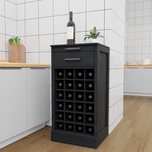 6 Tier Wine Rack Freestanding Floor with 2 Drawers (24 Bottles / Black)