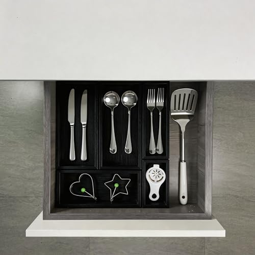 bamboo drawer organizer Set (1 X 5PCS Black)