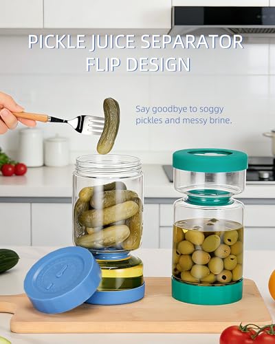 Pickle Jar with Strainer Flip (04-Lake Blue&Peacock Blue / 37oz 2pcs)