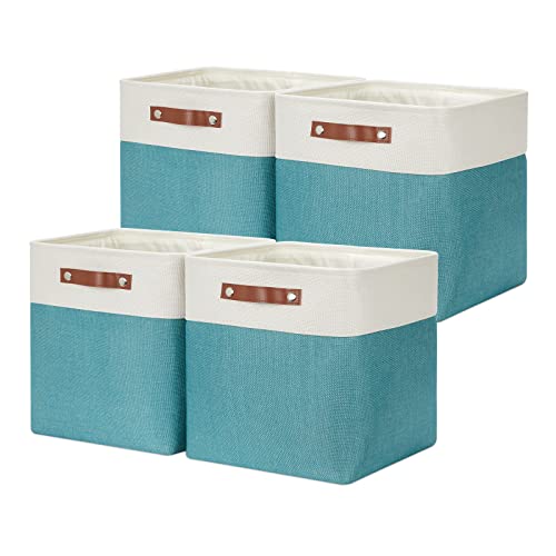 Square Storage Cubes Baskets for Gifts Empty (White&Teal / M-12"x 12"x12")
