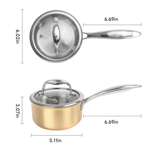 Sauce Pan with Glass Lid (1 QT / Rose Gold)