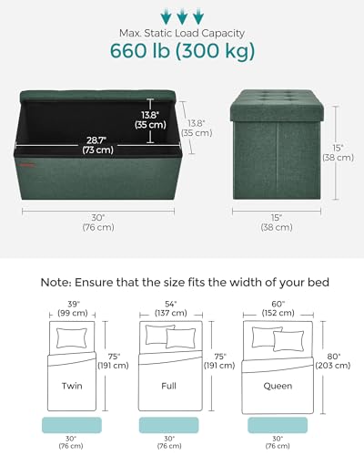 30 Inches Folding Storage Ottoman Bench (Retro Green / 15"D x 30"W x 15"H (without Flipping Lid))