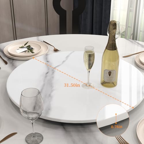 31.5" Lazy Susan for Table Top Tempered Glass Rotating Serving Tray for Dining Table (White / 80CM)