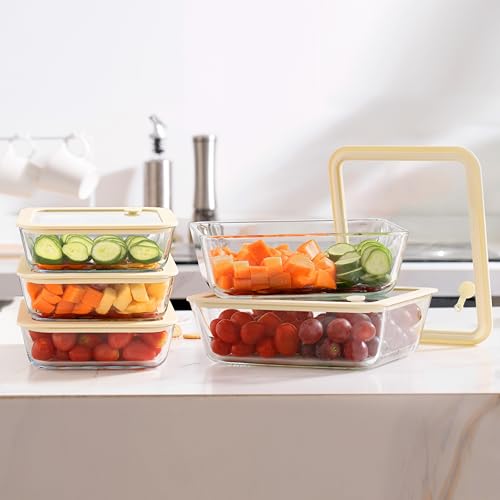 Glass Food Container Set with Glass Lid (White Sand-SQ-3p)