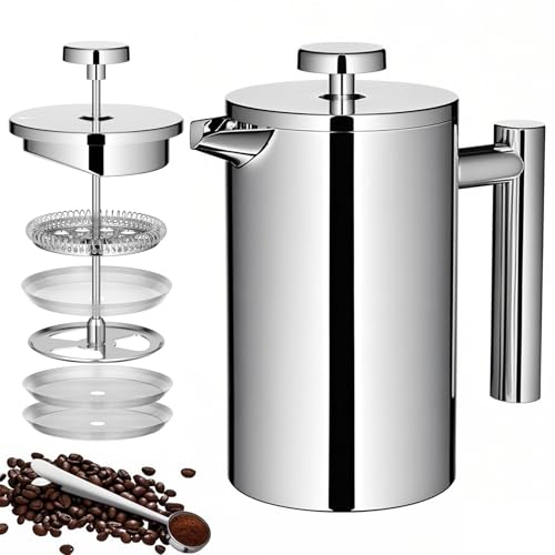 French Press Coffee Maker (20 oz / Silver)