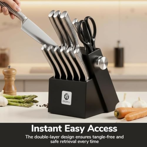 14 Piece Japanese Gyutou Stainless Steel Knife Set with Block (Pure Black)