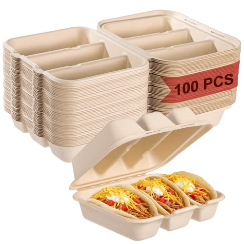 100 PCS Taco Plates Disposable with Lid 8.4 * 7 * 3in (100Pcs)