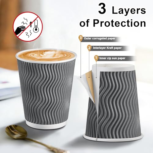 120 Pack 10 oz Coffee Cups Disposable Insulated Paper Cup Gray (Gray / 10 oz-120)