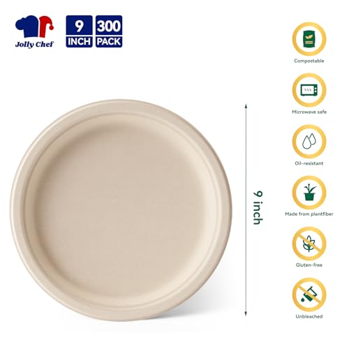 Compostable Heavy Duty Plates 9 Inch [300 Pack] Eco (9in-300pack / Brown)