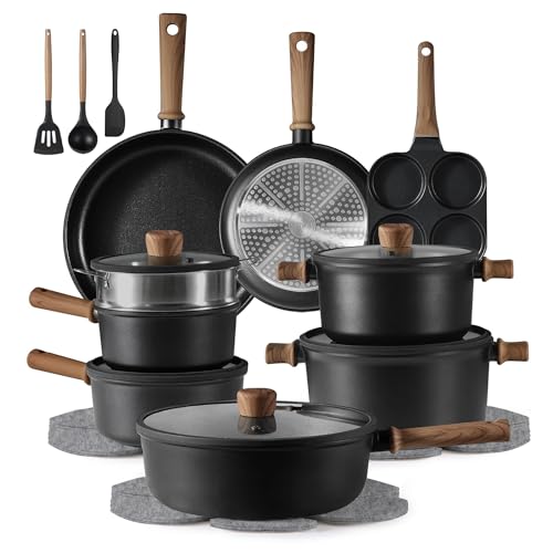24pcs Nonstick Cookware Sets (Black / 24 pieces)